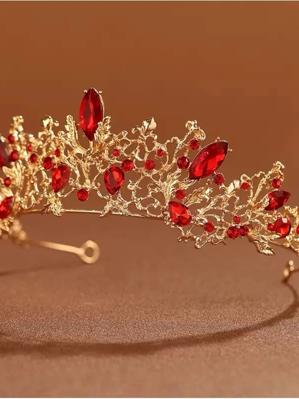 Gold Tiara with Red Crystal Accents - Women's Hair Crown